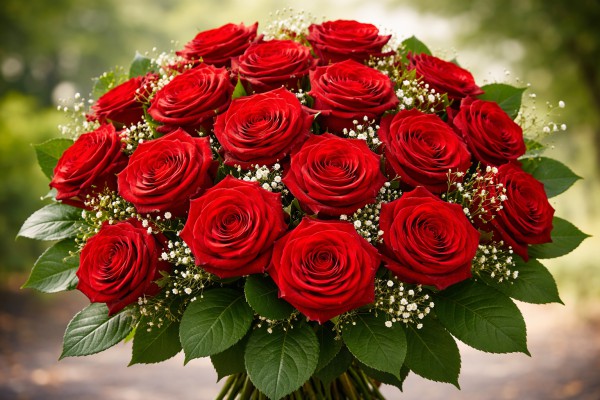 Sarkanu rožu pušķis - Kartiņas ar ziediem 25