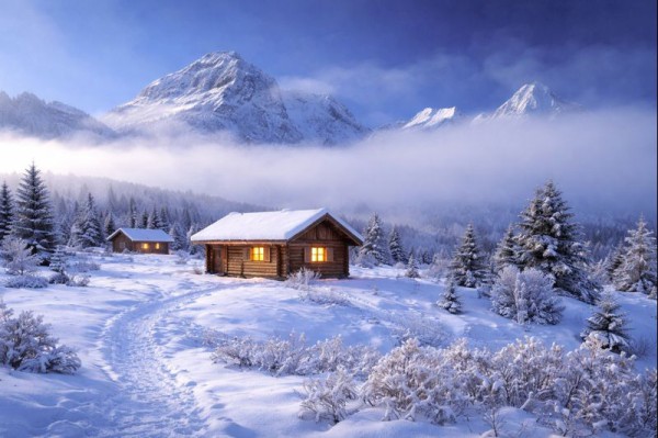 Mājiņa ziemā - Ziemas kartiņa 2