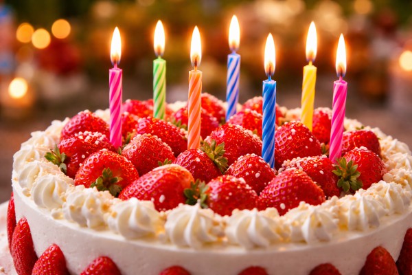 Zemeņu kūka ar svecītēm - Dzimšanas dienas kartiņa 16